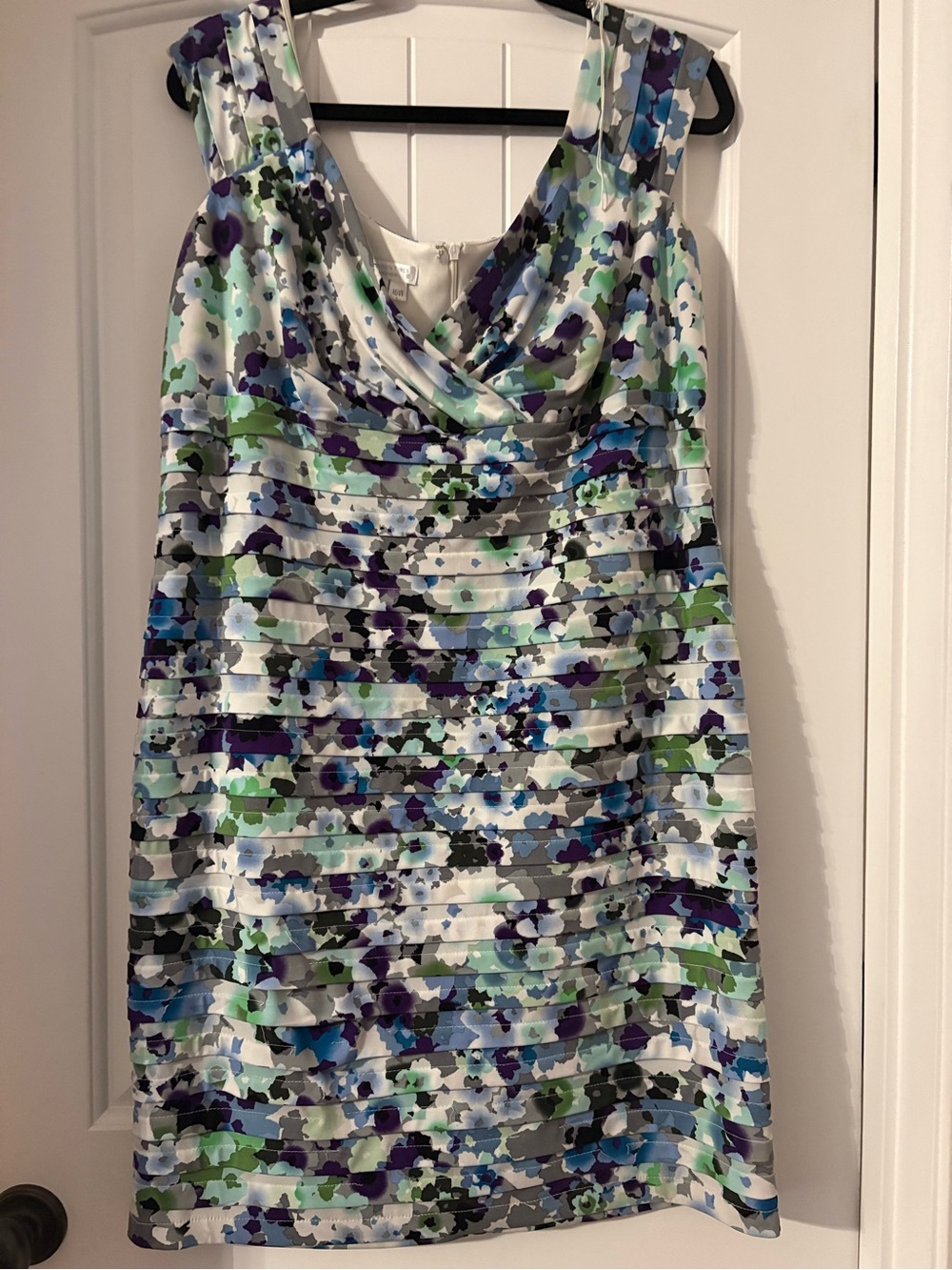Floral Ruched Sleeveless Dress in Blue & Green